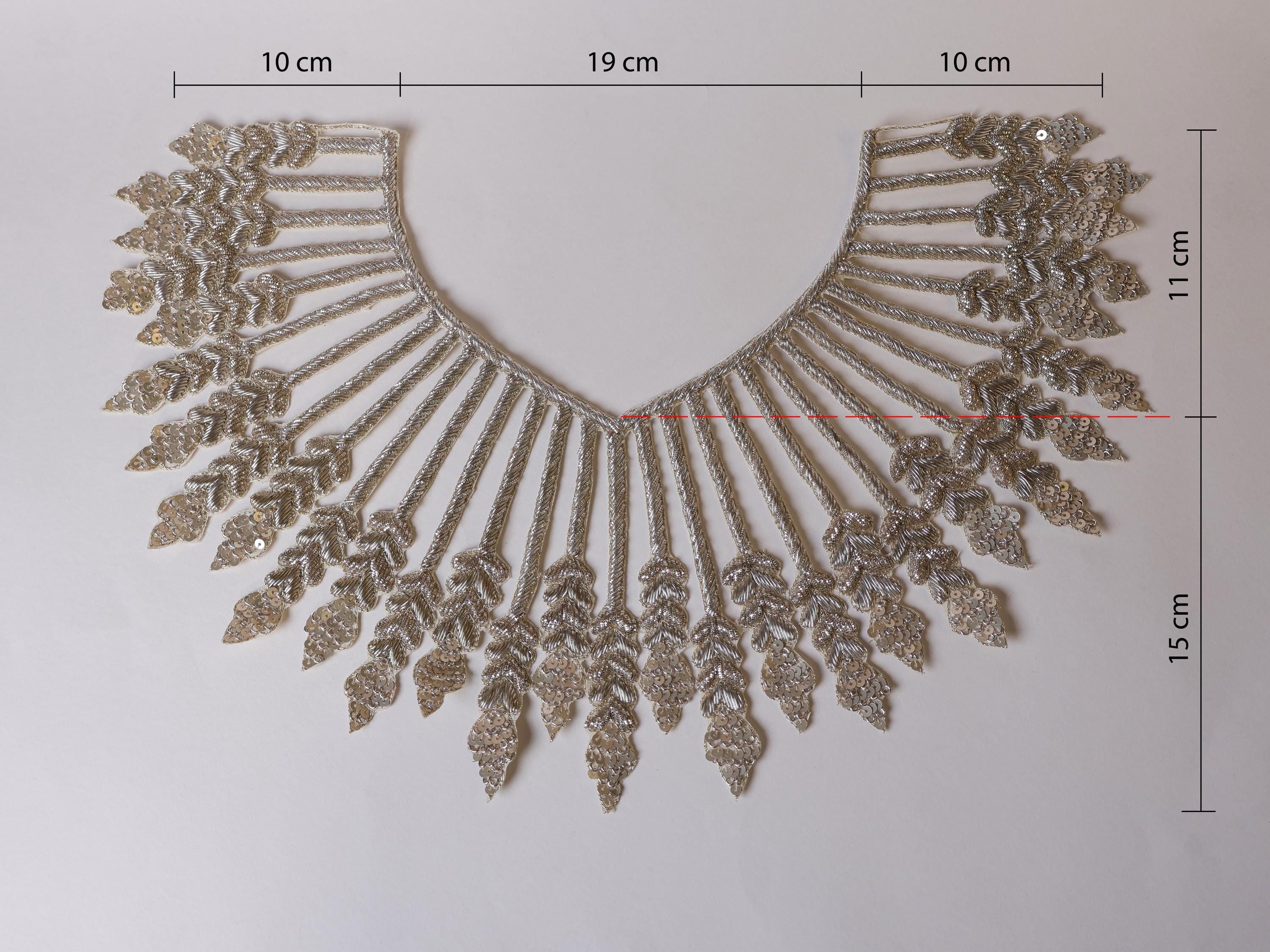 Hand Embroidered Zardozi Applique: Victorian Dress Neckline Patch with Sleeves