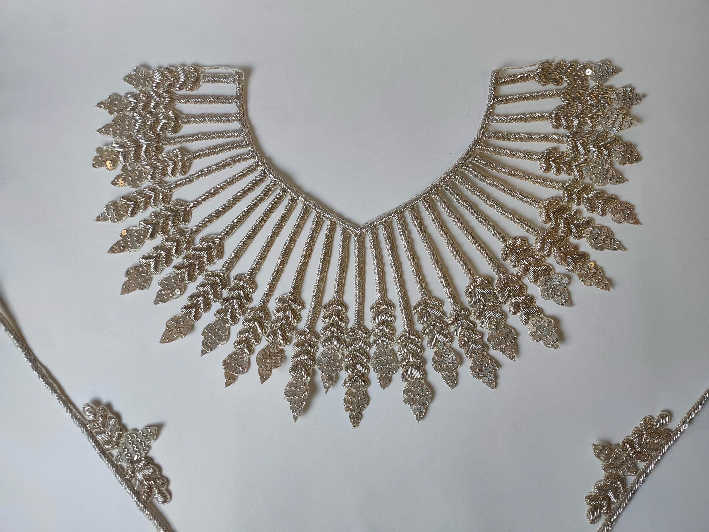 Hand Embroidered Zardozi Applique: Victorian Dress Neckline Patch with Sleeves