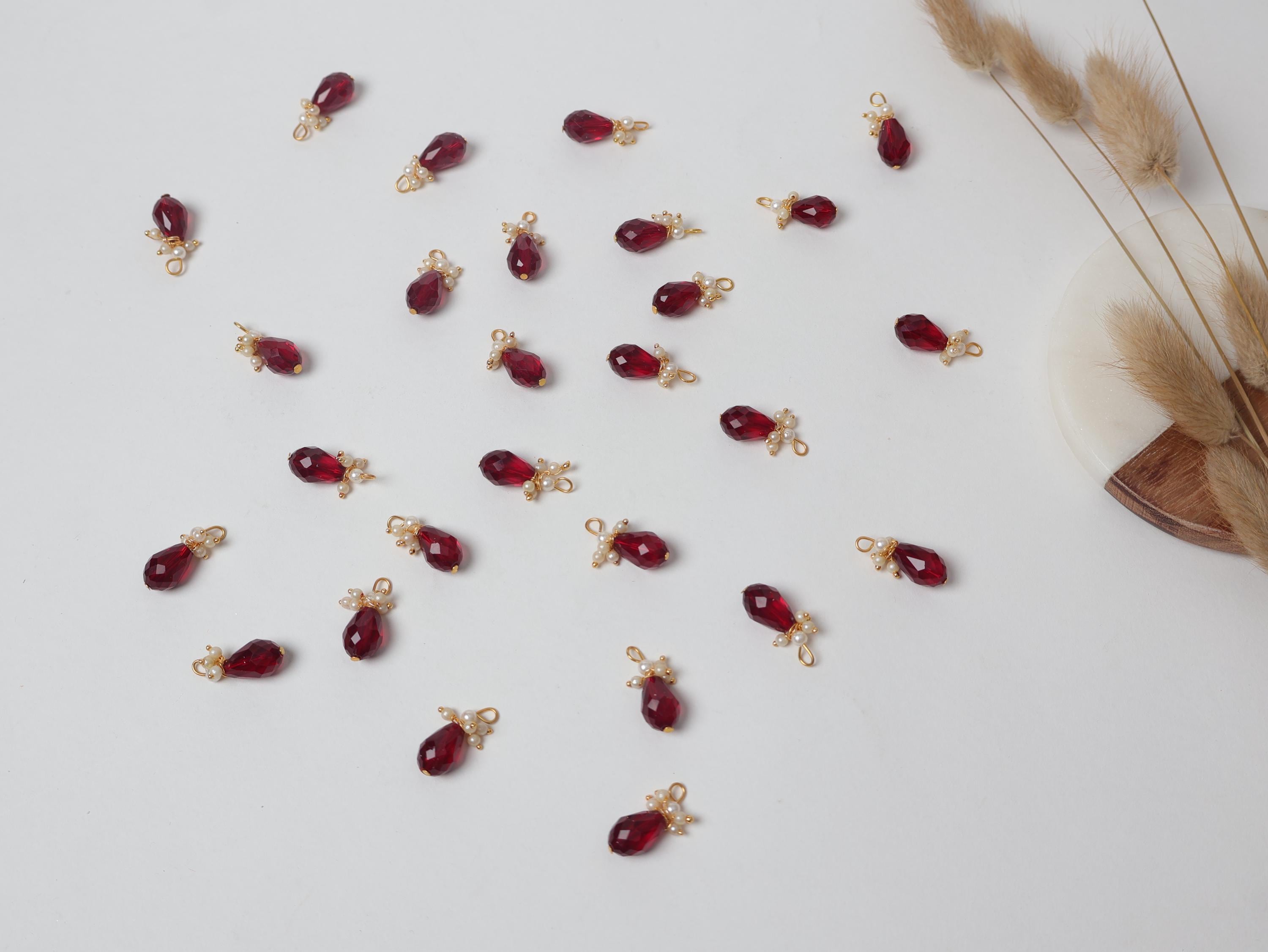 Maroon Crystal Bead Tassels: Bridal Latkan Charms (25pc)