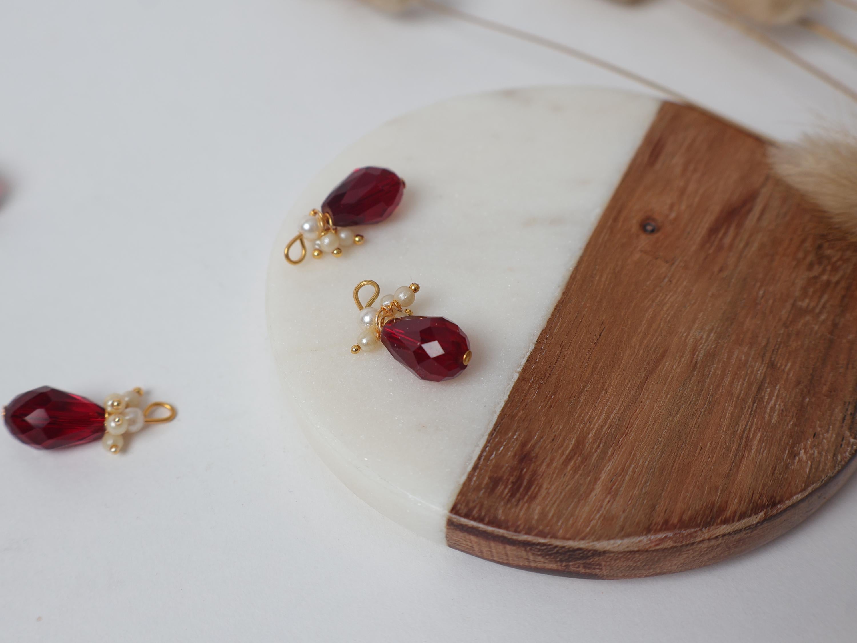 Maroon Crystal Bead Tassels: Bridal Latkan Charms (25pc)