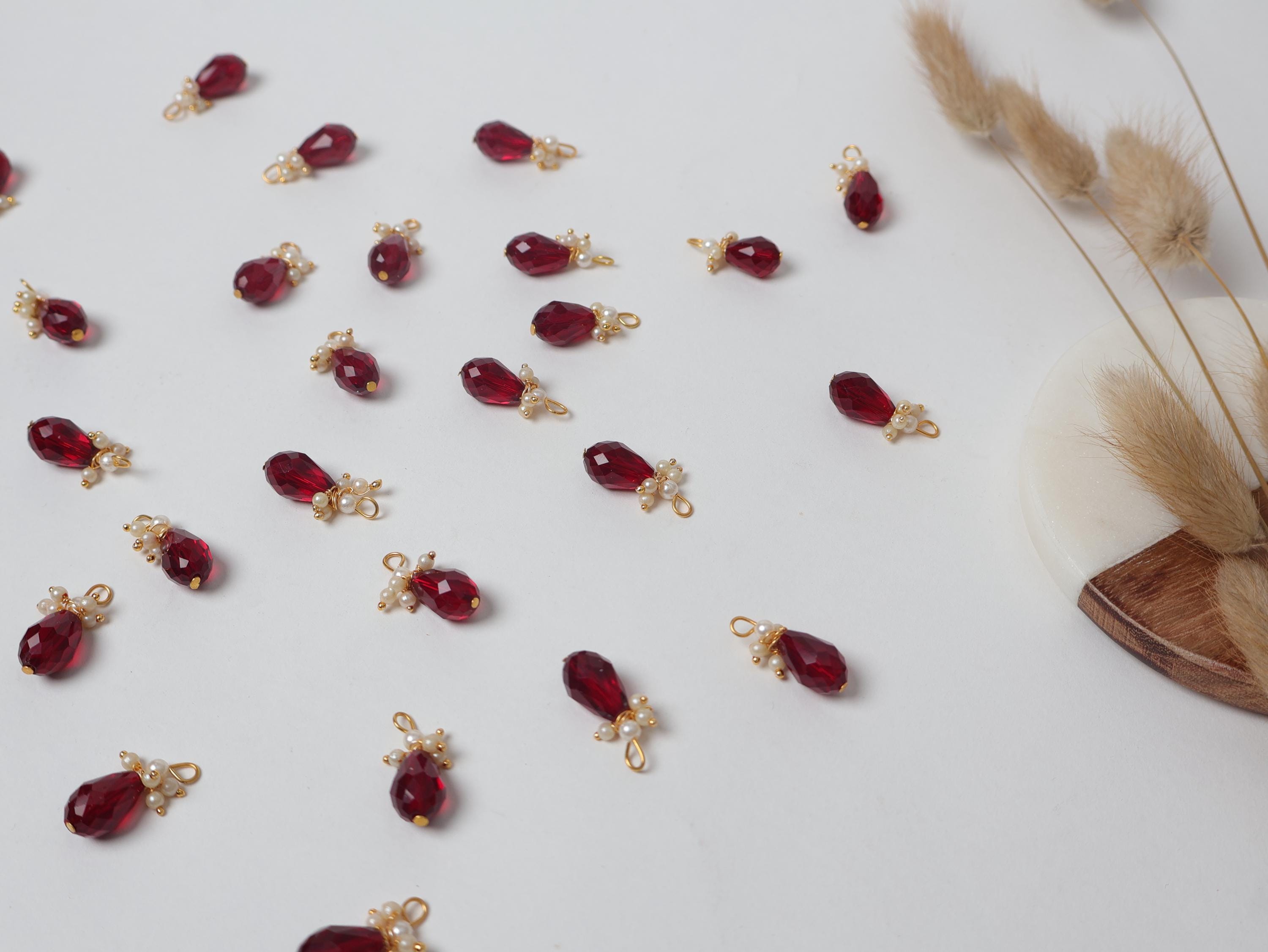 Maroon Crystal Bead Tassels: Bridal Latkan Charms (25pc)