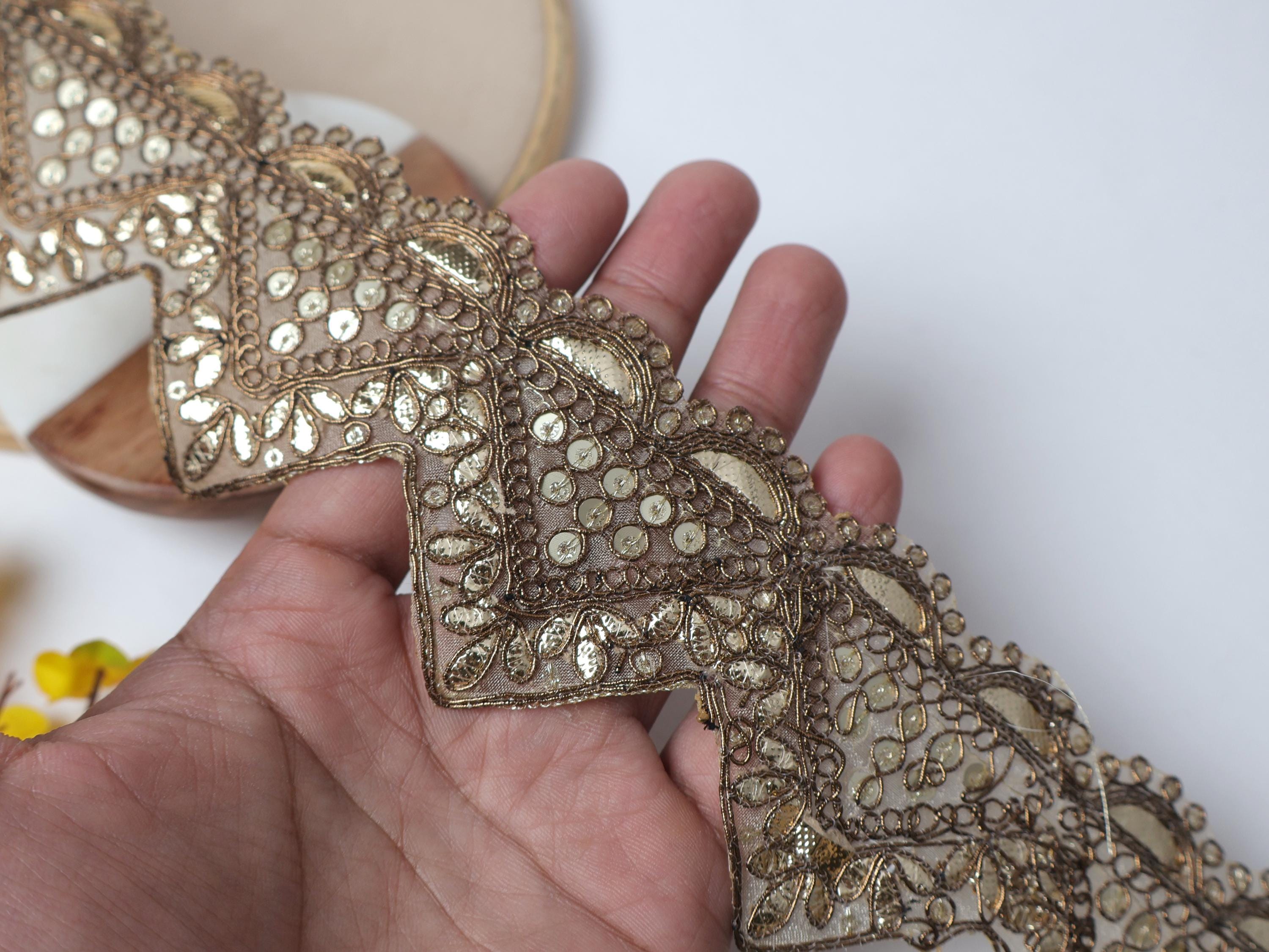 Dark Golden Gota Patti Lace: Embroidered Indian Sari Border (9 Yards)