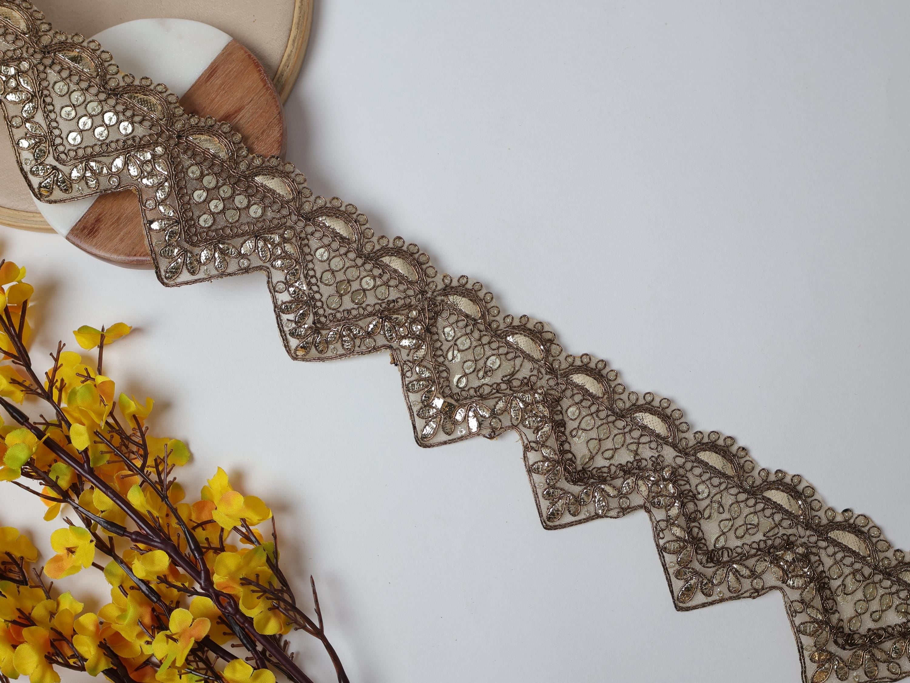 Dark Golden Gota Patti Lace: Embroidered Indian Sari Border (9 Yards)