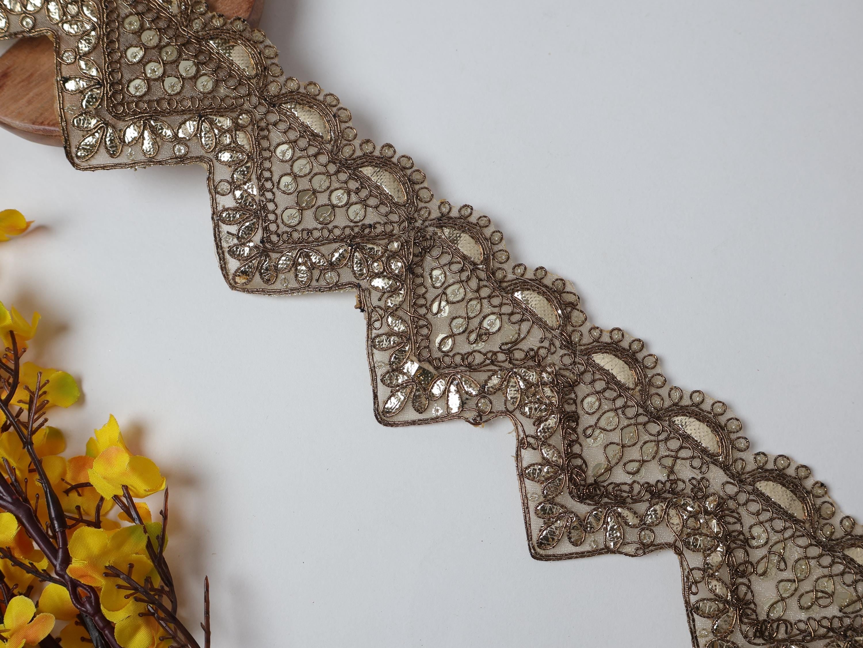 Dark Golden Gota Patti Lace: Embroidered Indian Sari Border (9 Yards)