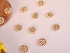 Gold Zardozi Applique Patches with Pearls: Indian Sari Embellishments (25 Pc, 2.2 cm)