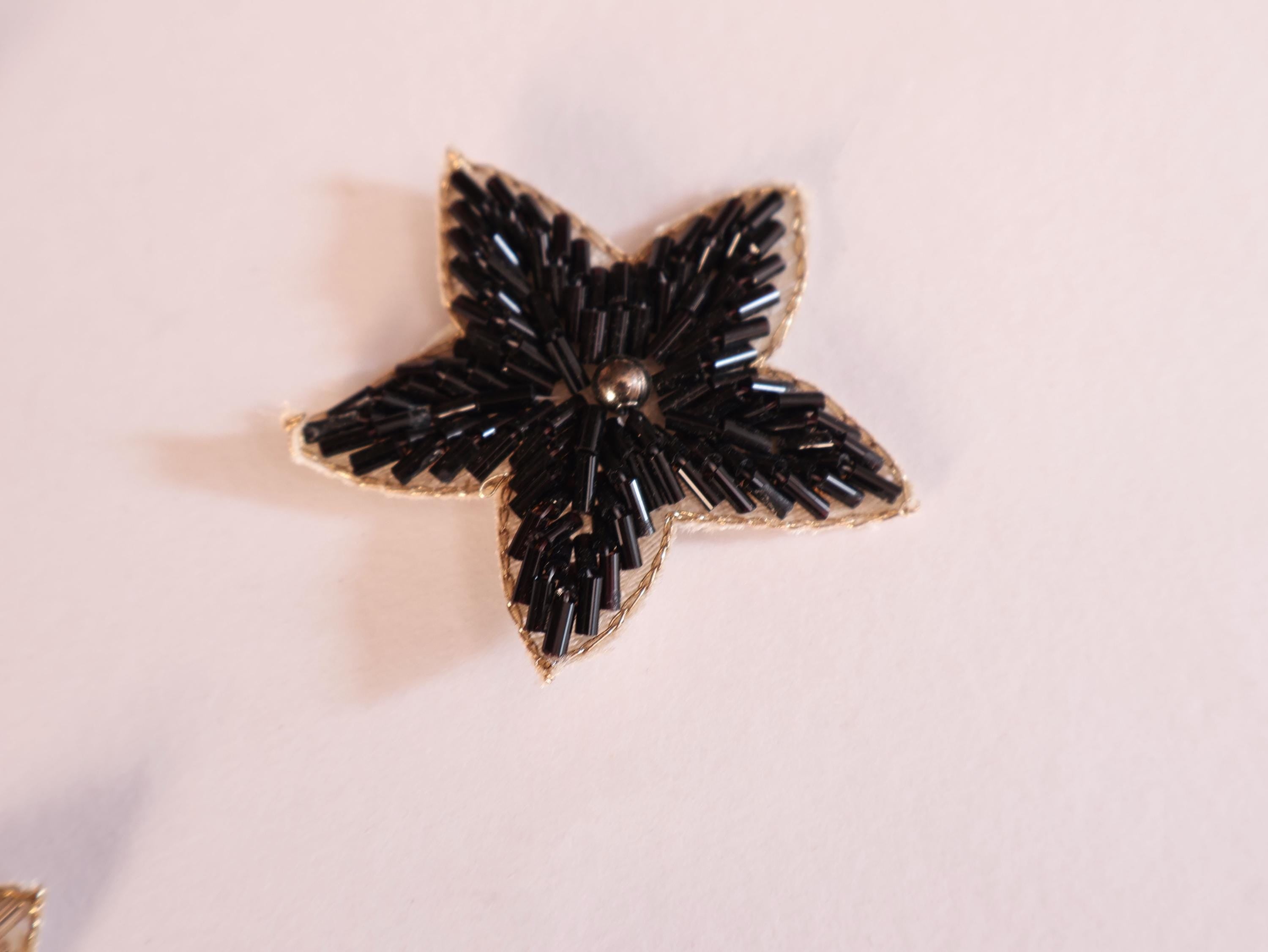 Rose Gold & Black Beaded Star Applique Patches - 10 Pc (5 cm)