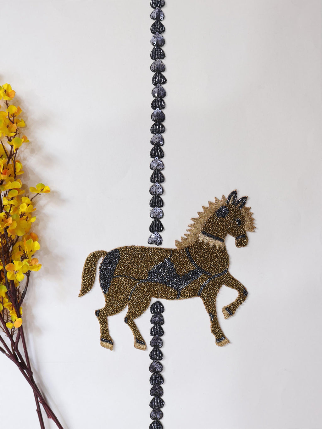 Beaded Sequin Horse Applique Patch: Indian Embroidered Artwork