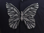 Embroidered Butterfly Patch: Metallic Black Silver Applique, Handmade Indian Design