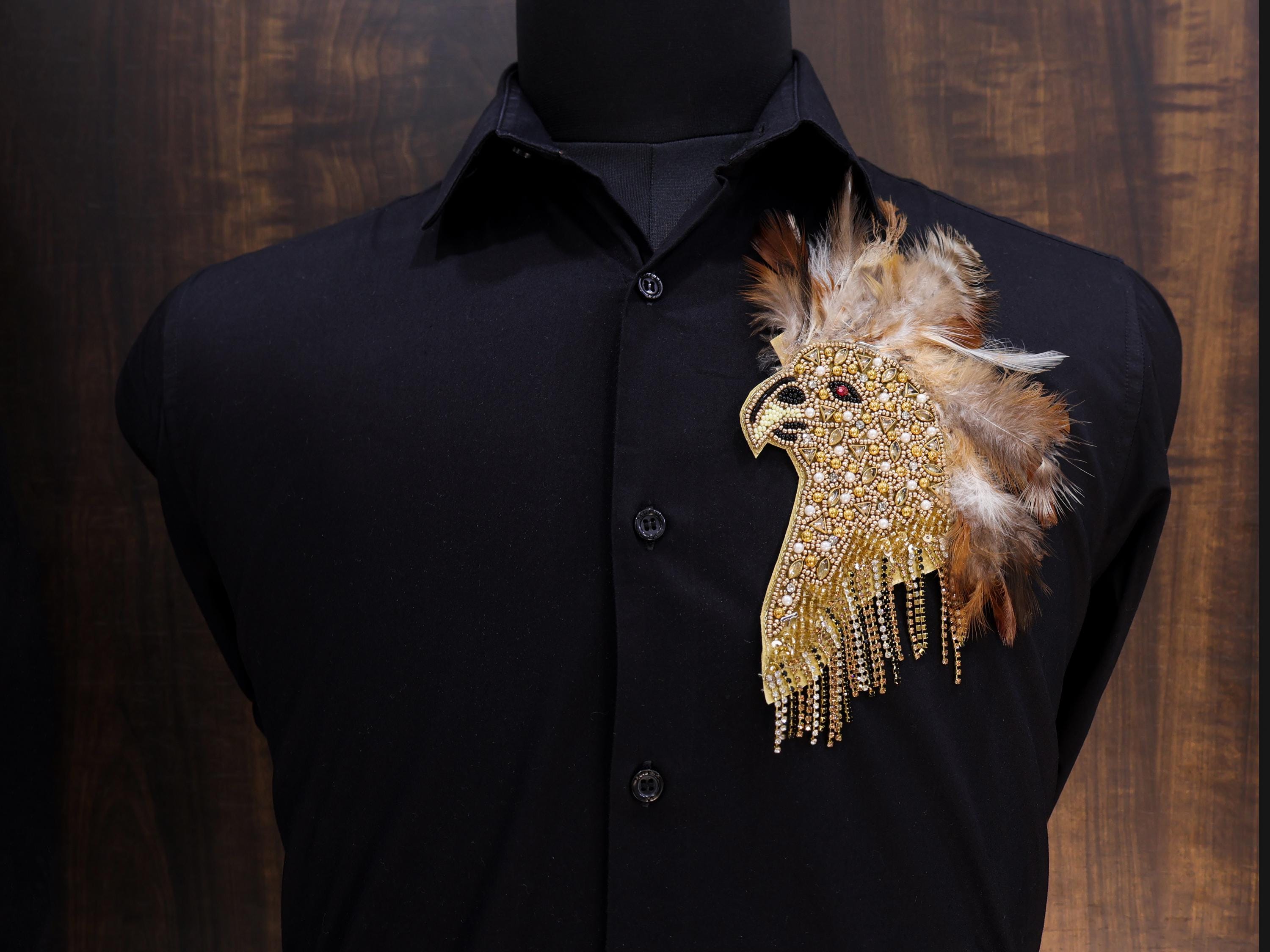 Handmade Golden Eagle Embroidered Fur Patch: Luxury Indian Applique