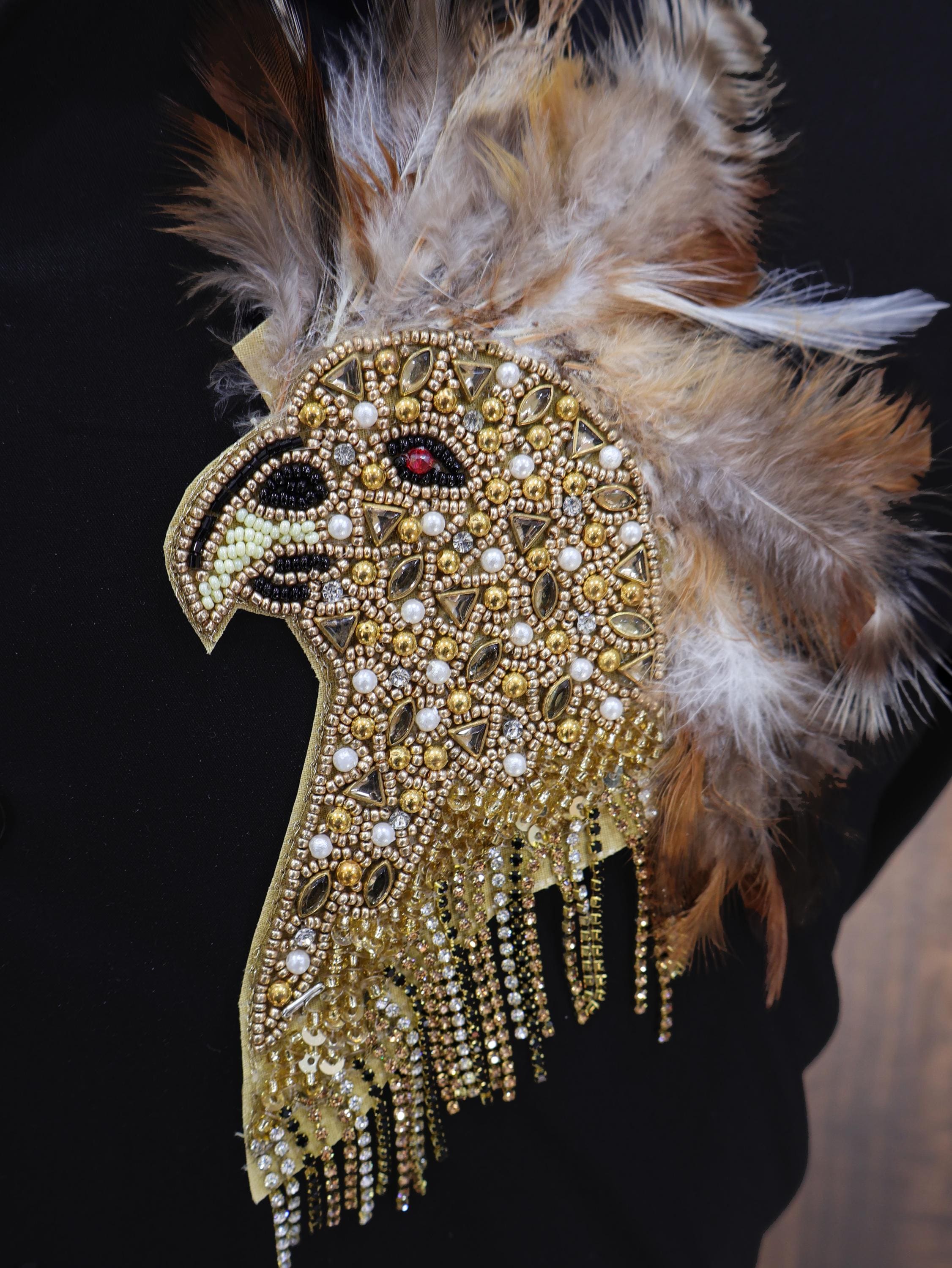 Handmade Golden Eagle Embroidered Fur Patch: Luxury Indian Applique
