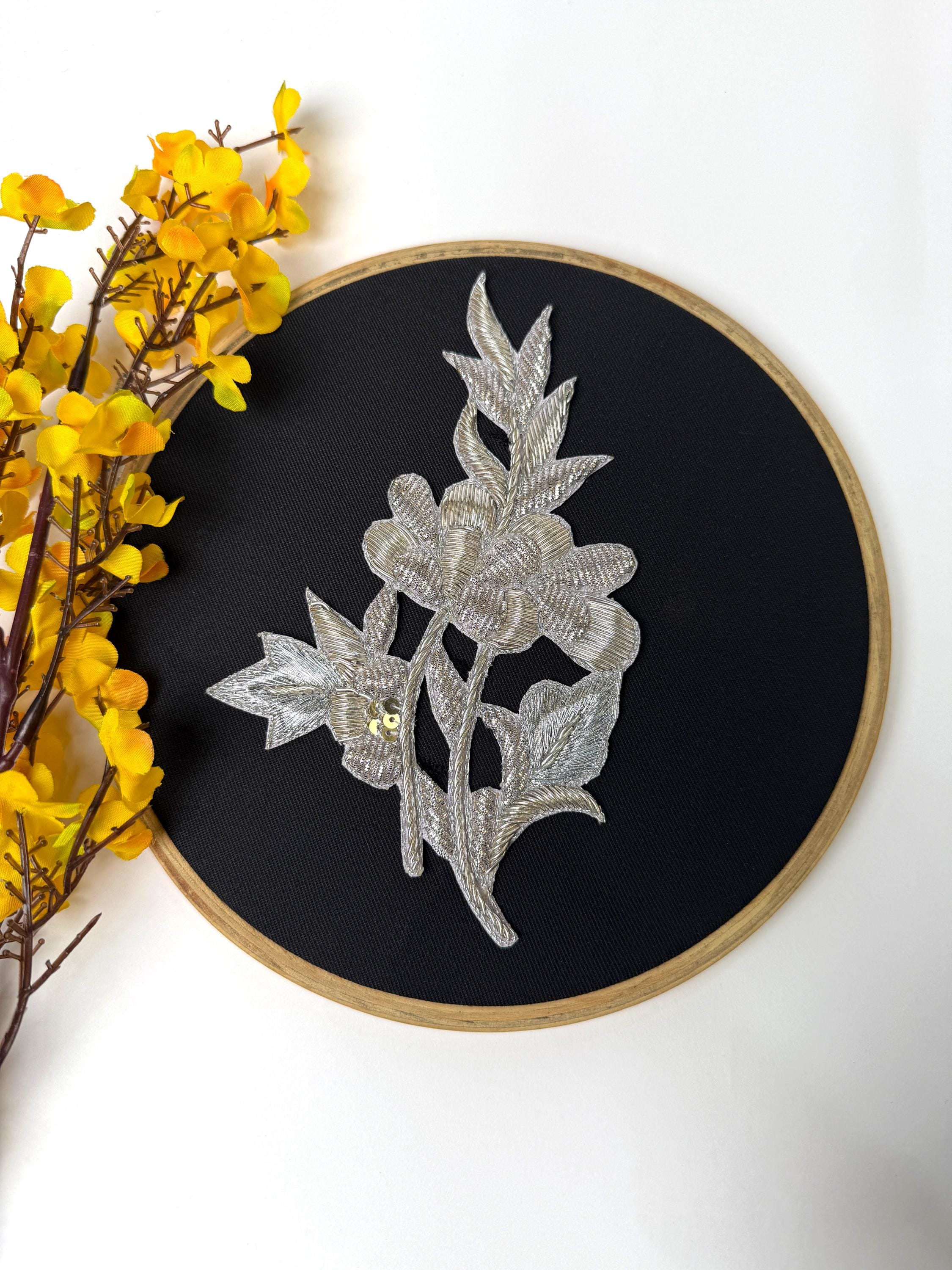 Silver Zardozi Embroidered Patch: Indian Sequin Applique (Set of 5)