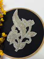 Beaded Floral Applique Patch: Gold & Silver Embroidered Indian Design