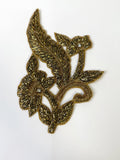 Beaded Floral Applique Patch: Gold & Silver Embroidered Indian Design