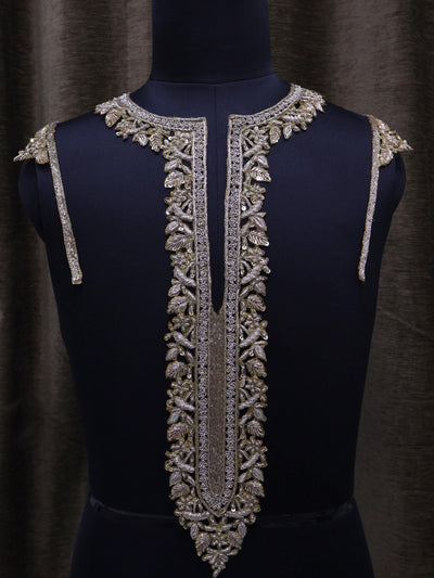 Zardozi Embroidered Neckline Patch with Sleeves: Floral Applique
