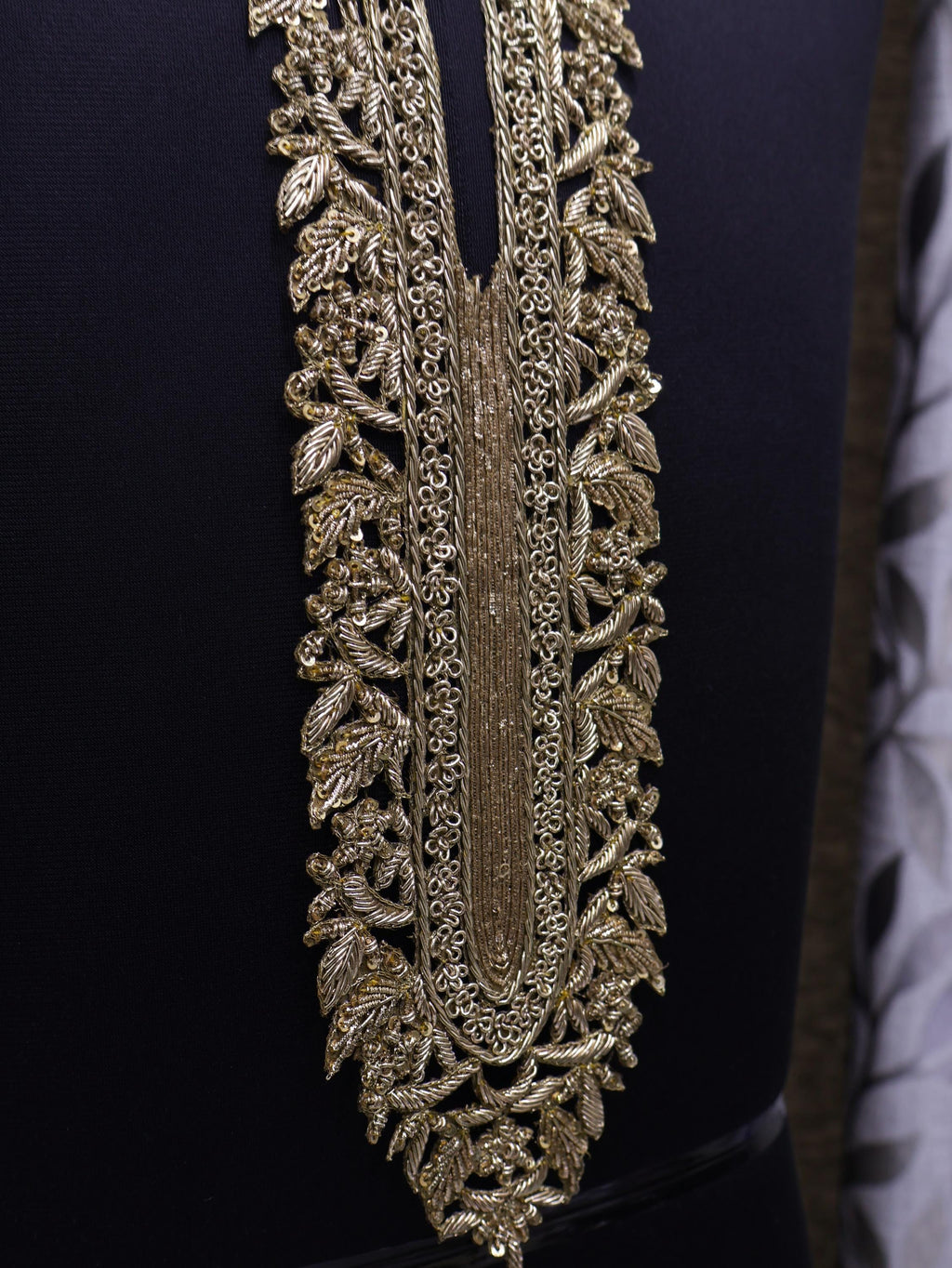 Zardozi Embroidered Neckline Patch with Sleeves: Floral Applique