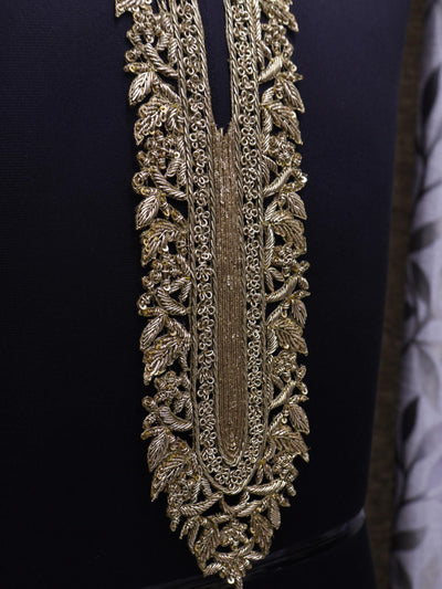 Zardozi Embroidered Neckline Patch with Sleeves: Floral Applique