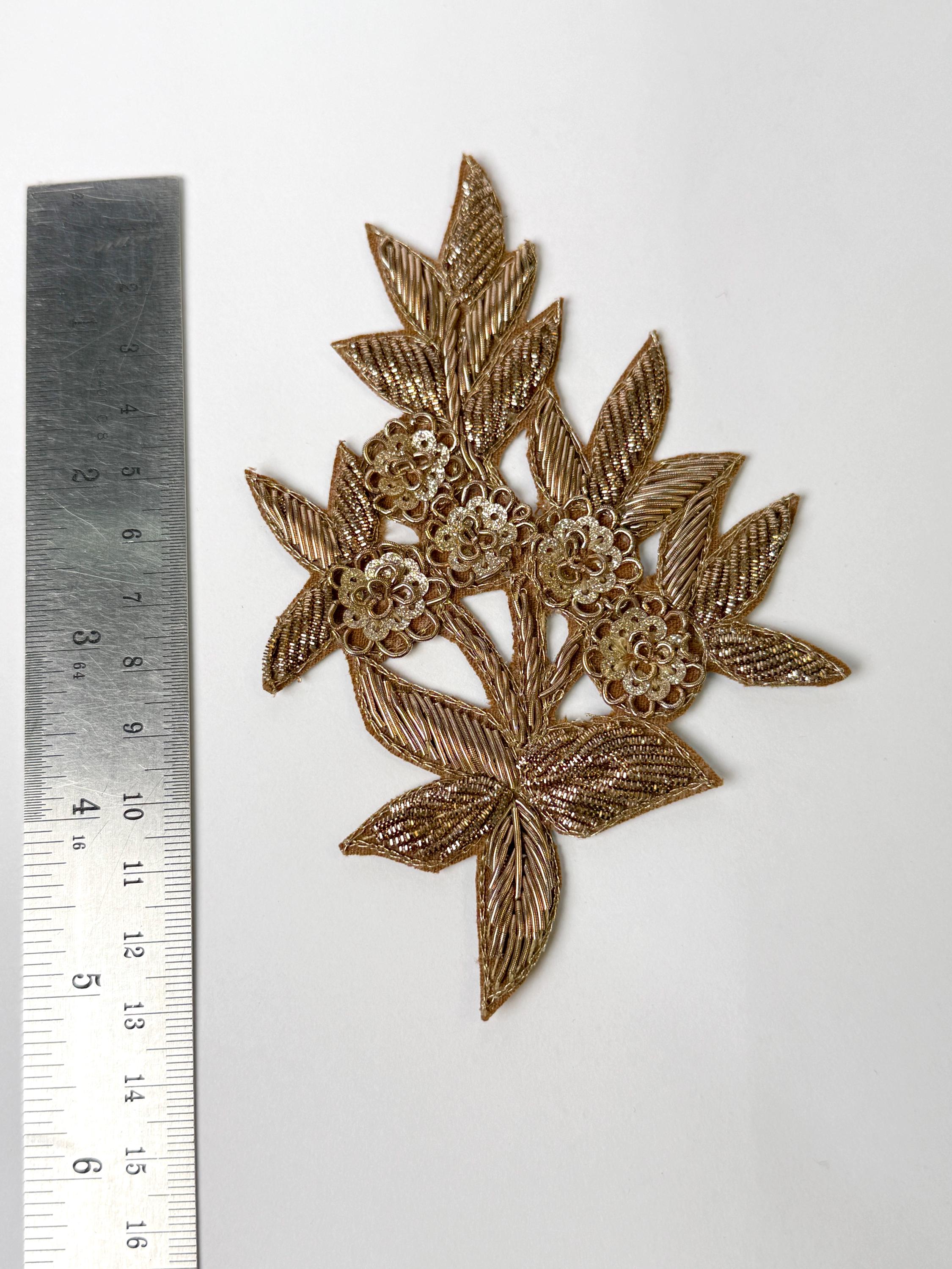Gold Zardozi Embroidered Applique Patches: Indian Wedding Dress Embellishments (Set of 4)