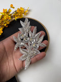 Silver Zardozi Applique Patches: Indian Embroidered Sequin Floral Embellishments (Set of 3)