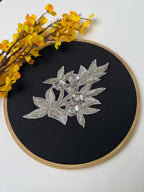 Silver Zardozi Applique Patches: Indian Embroidered Sequin Floral Embellishments (Set of 3)