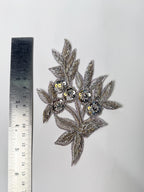 Silver Zardozi Applique Patches: Indian Embroidered Sequin Floral Embellishments (Set of 3)