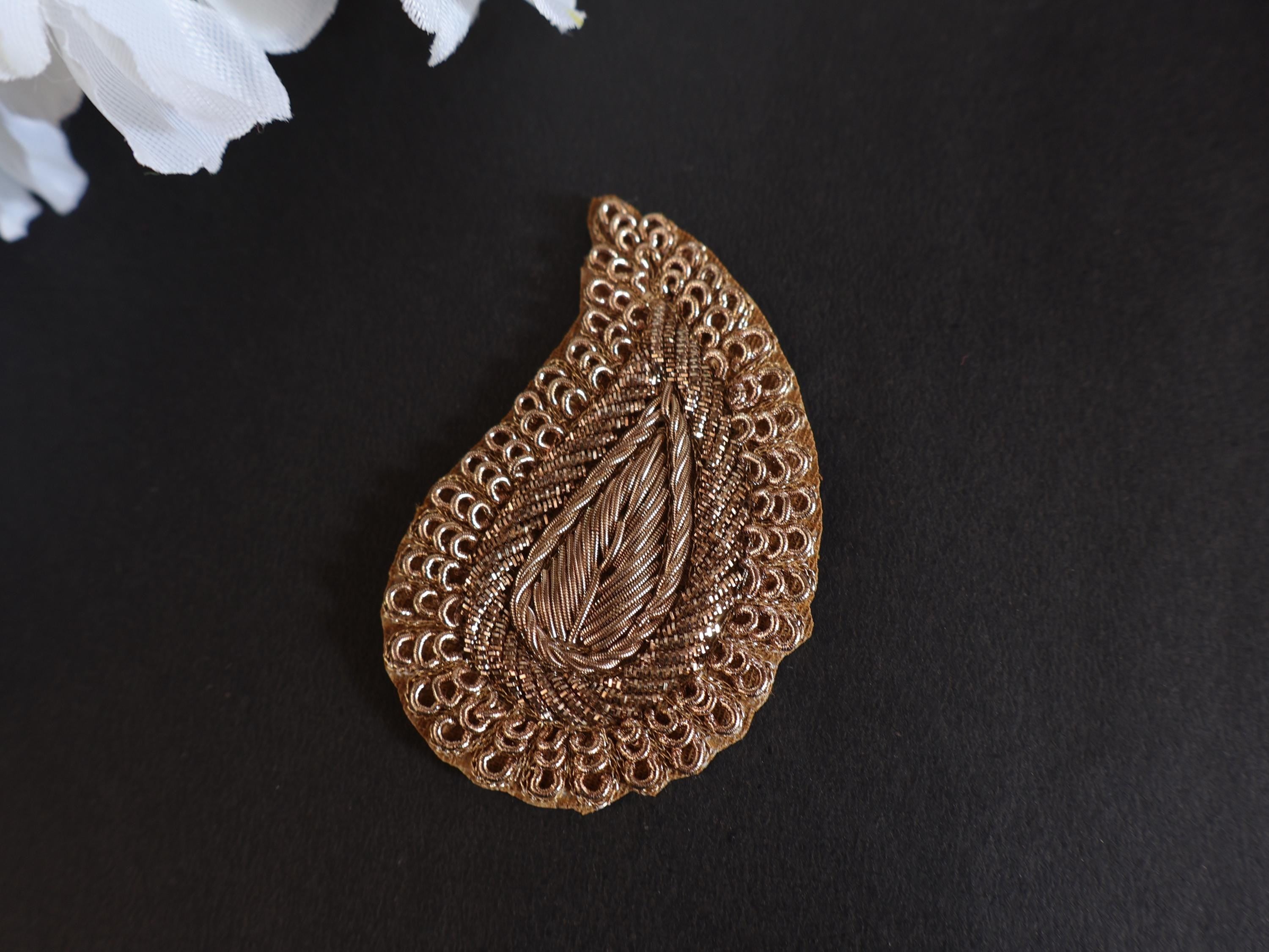 Antique Gold Zardozi Leaf Applique Patches: Indian Embroidered Sequins (Set of 5)