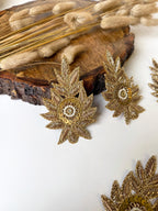 Set of 5 Antique Gold Zardozi Applique Patches: Indian Embroidered Sequins