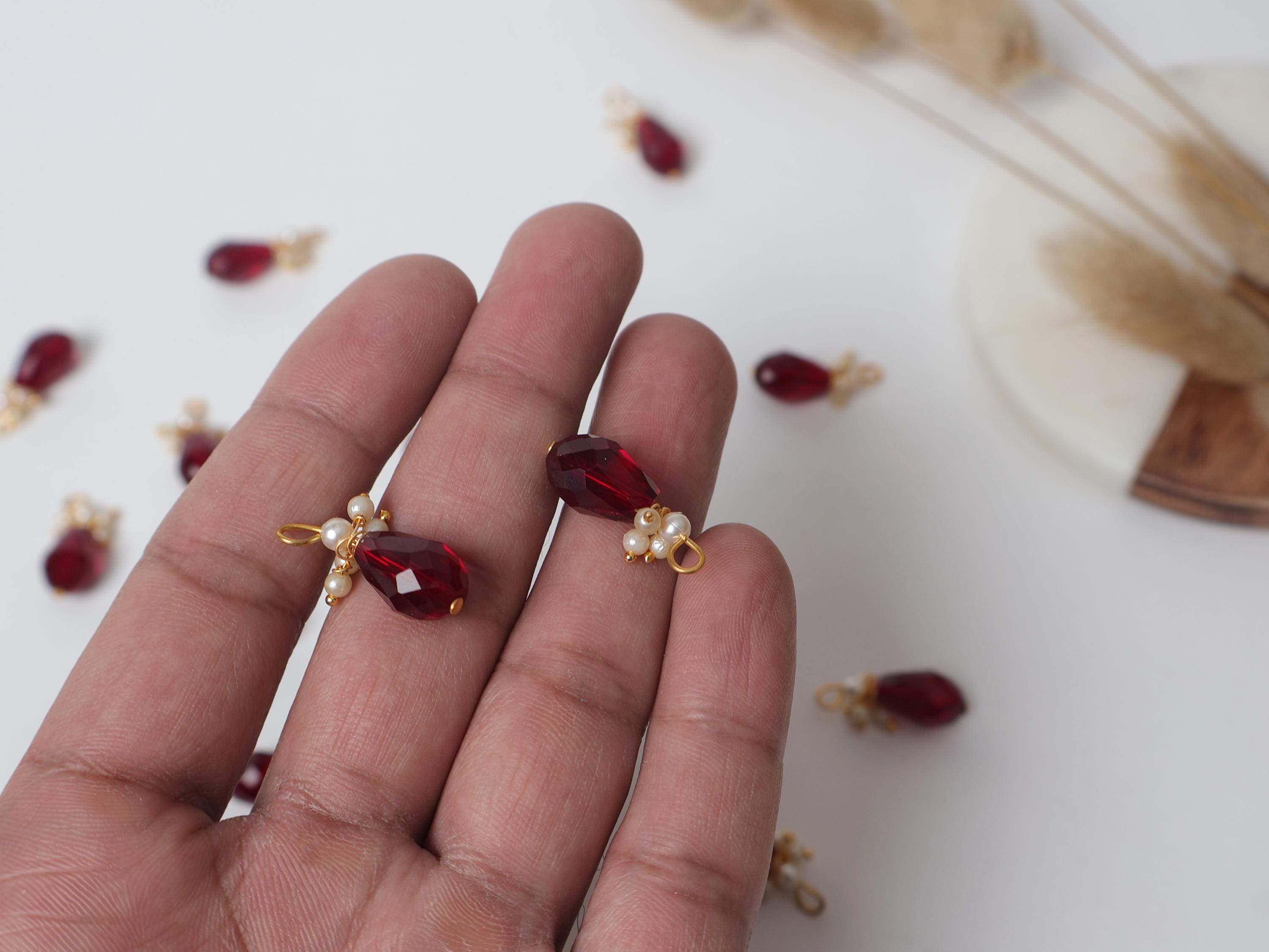 Maroon Crystal Bead Tassels: Bridal Latkan Charms (25pc)