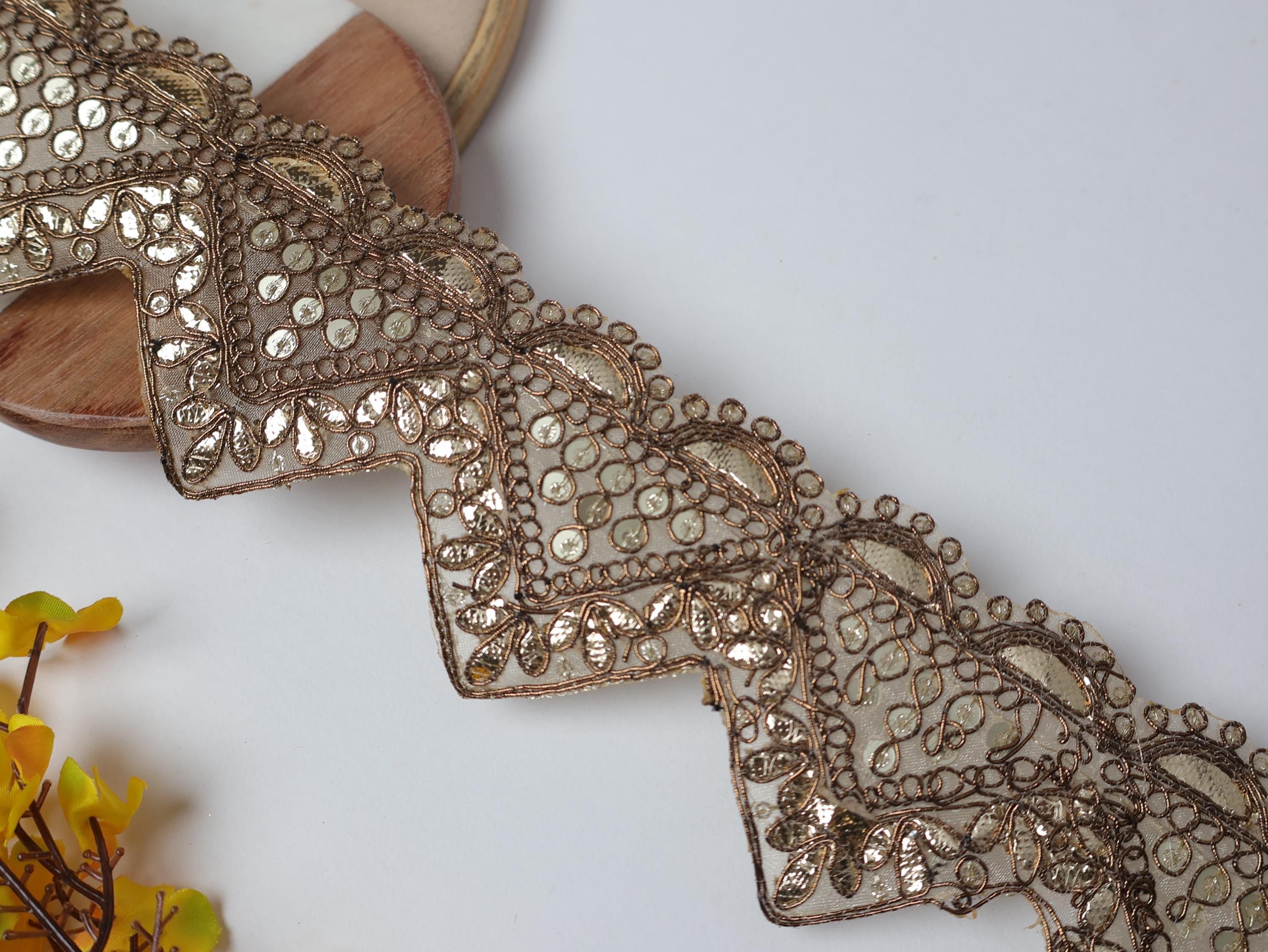 Dark Golden Gota Patti Lace: Embroidered Indian Sari Border (9 Yards)