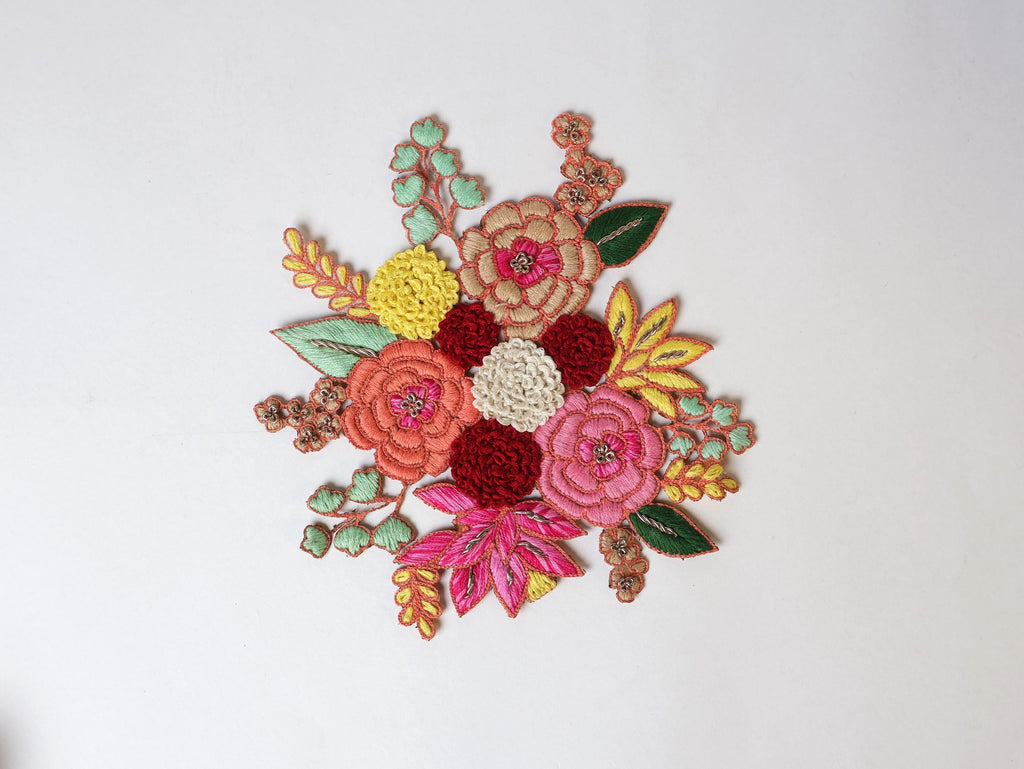 Handmade Floral Applique Patch: Indian Embroidered Art