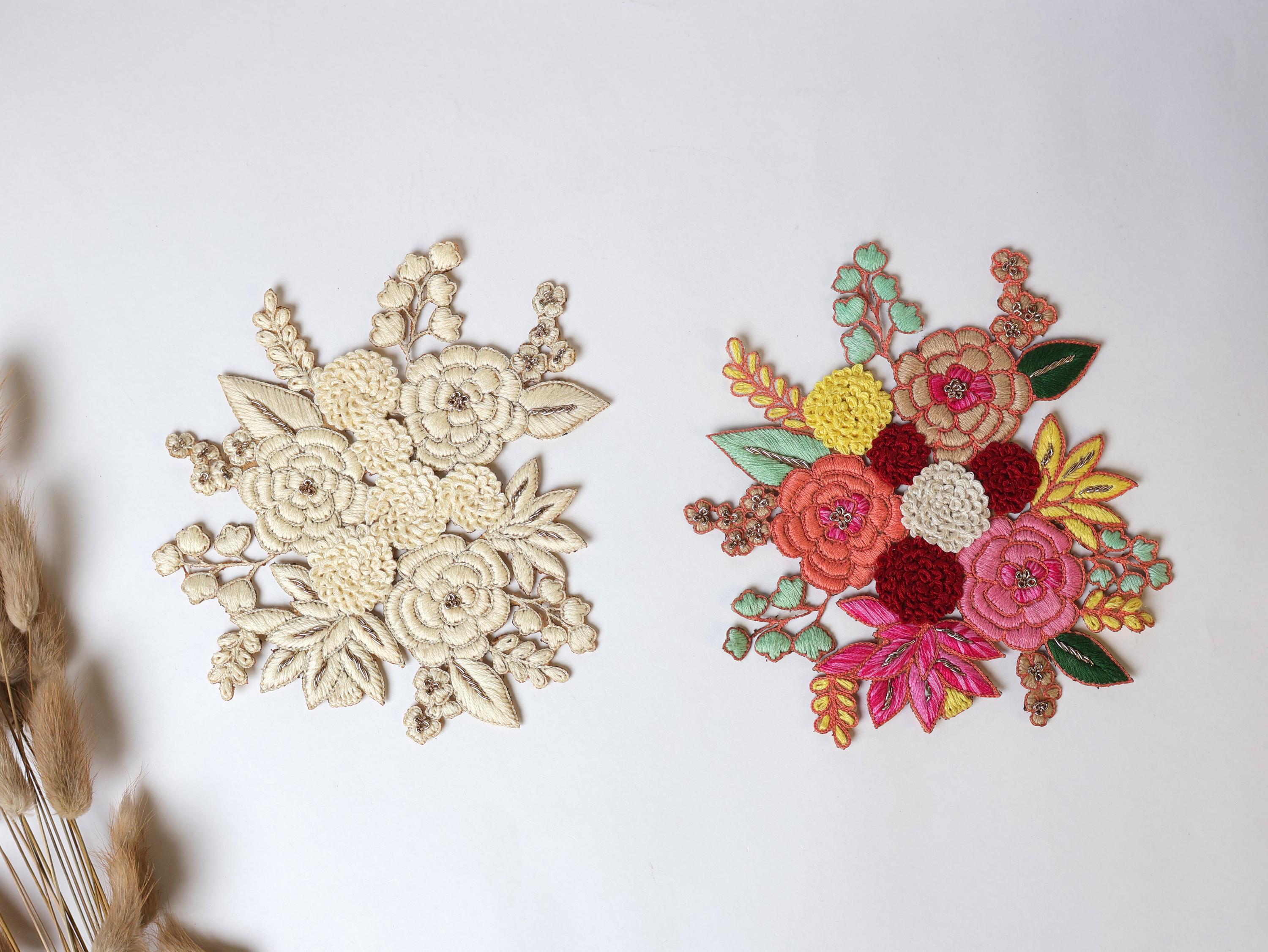 Handmade Floral Applique Patch: Indian Embroidered Art
