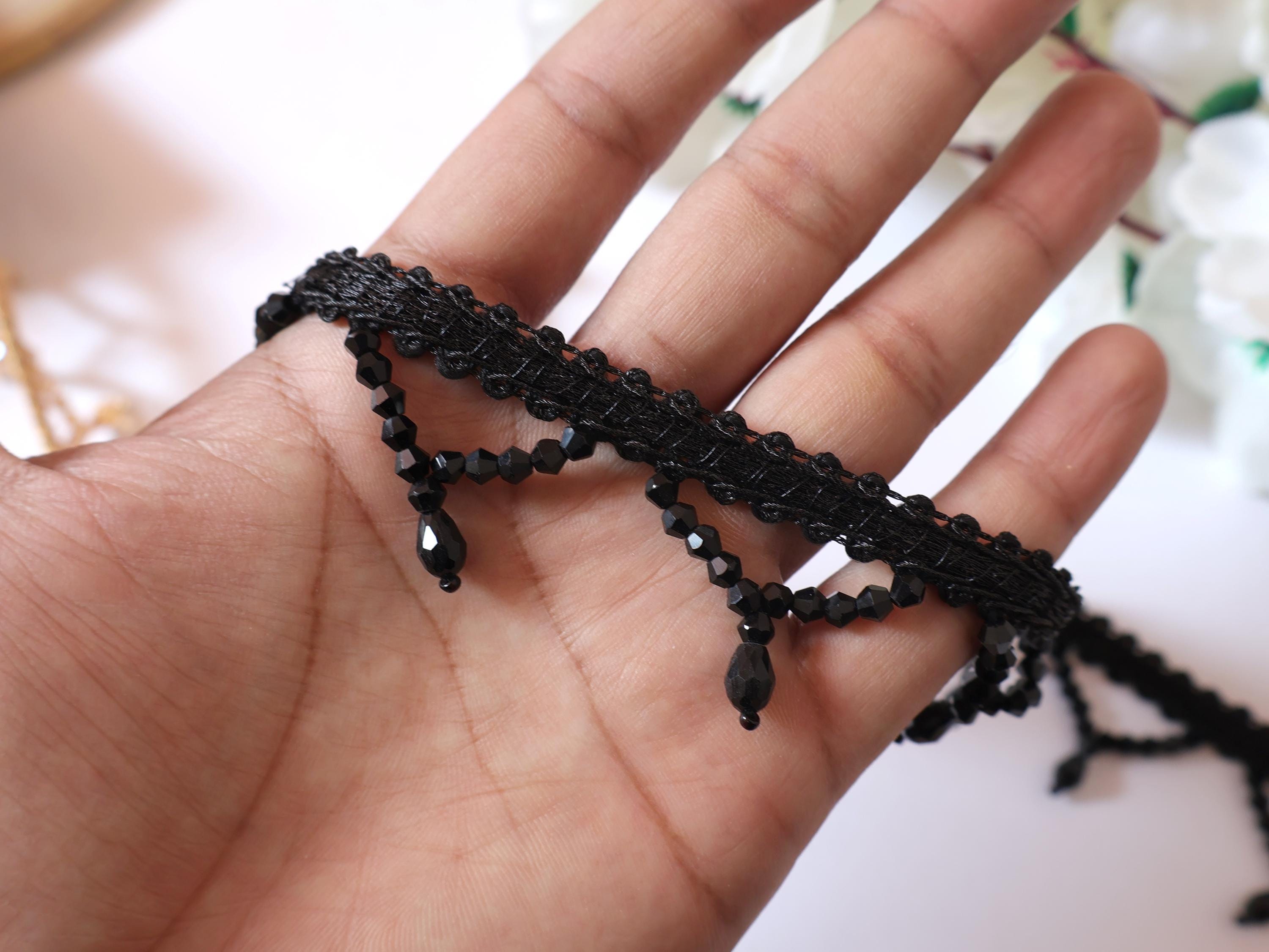 Golden & Black Crystal Beaded Trim: Lehenga Lace, Indian Dress (3.5 cm)