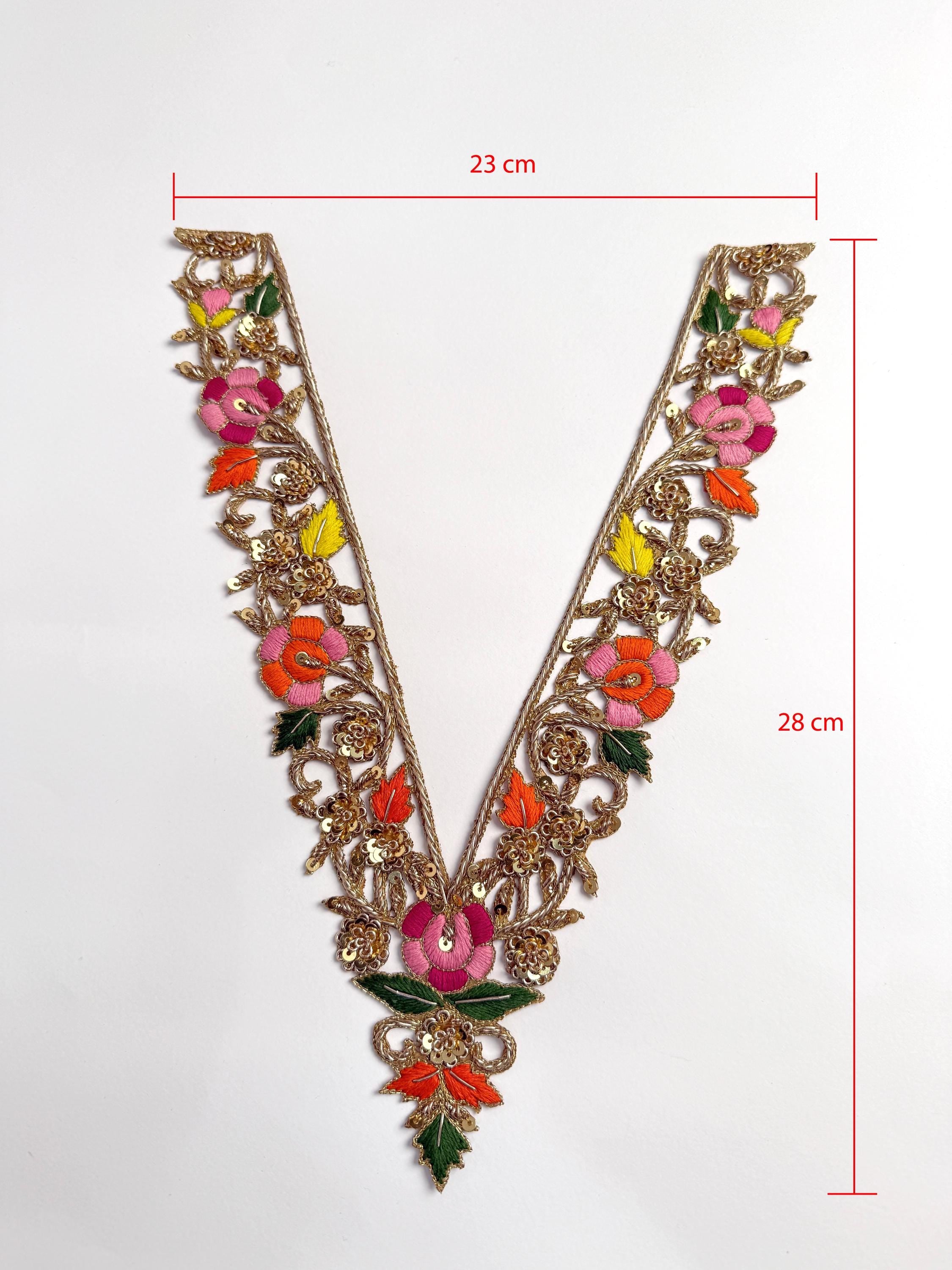 Embroidered Neckline Patch with Sleeves: Antique Gold Indian Applique