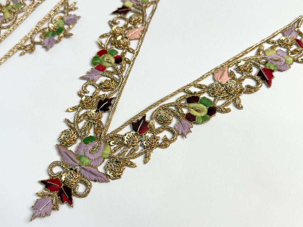 Sequin Embroidered Neckline Patch with Sleeves: Handcrafted Indian Goldwork