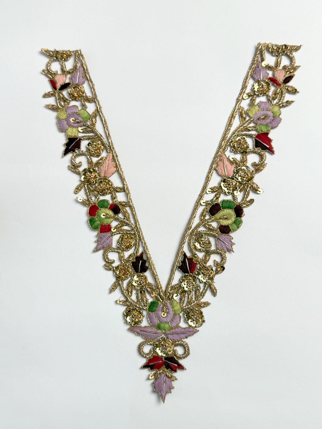 Sequin Embroidered Neckline Patch with Sleeves: Handcrafted Indian Goldwork