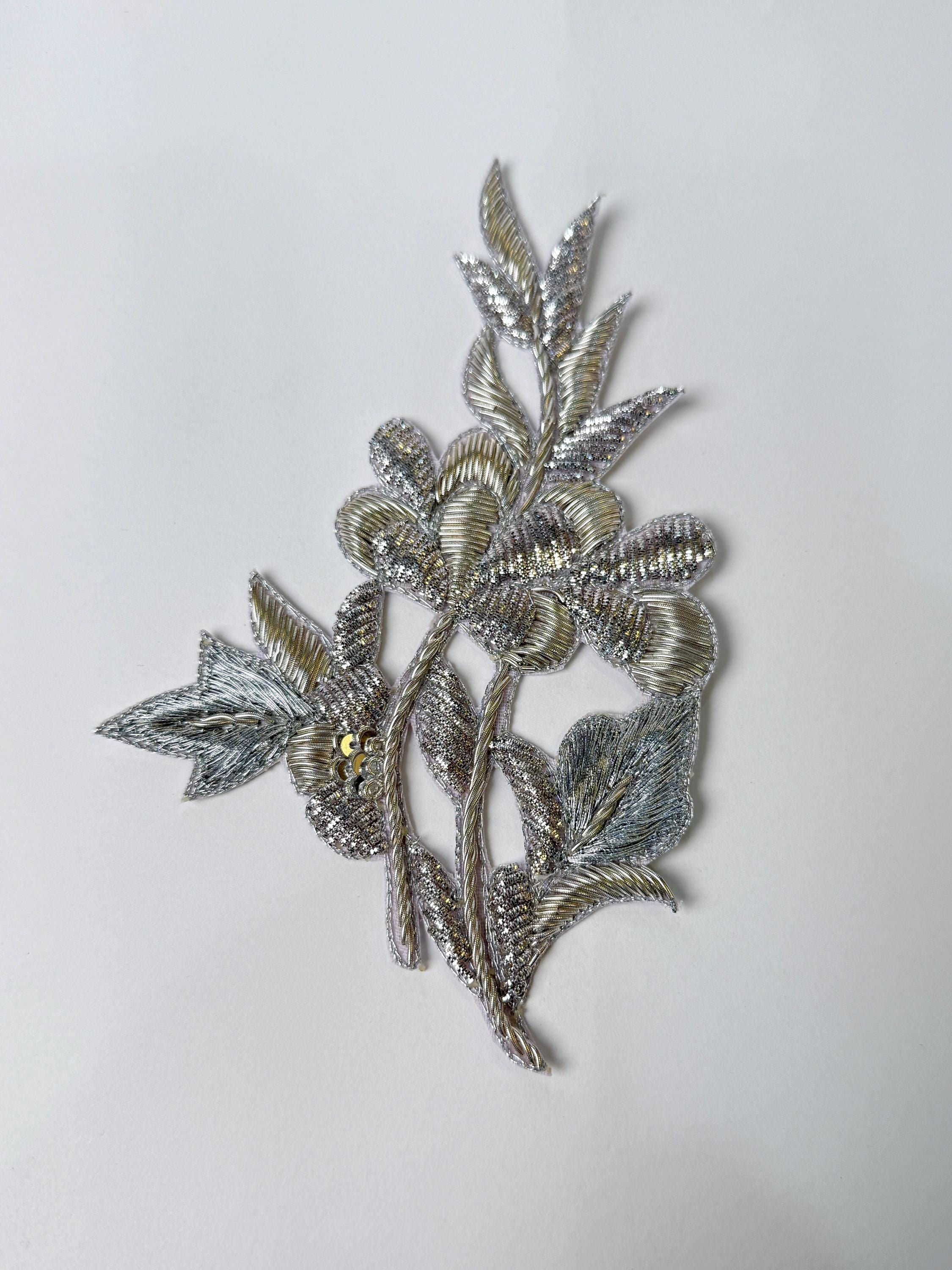 Silver Zardozi Embroidered Patch: Indian Sequin Applique (Set of 5)