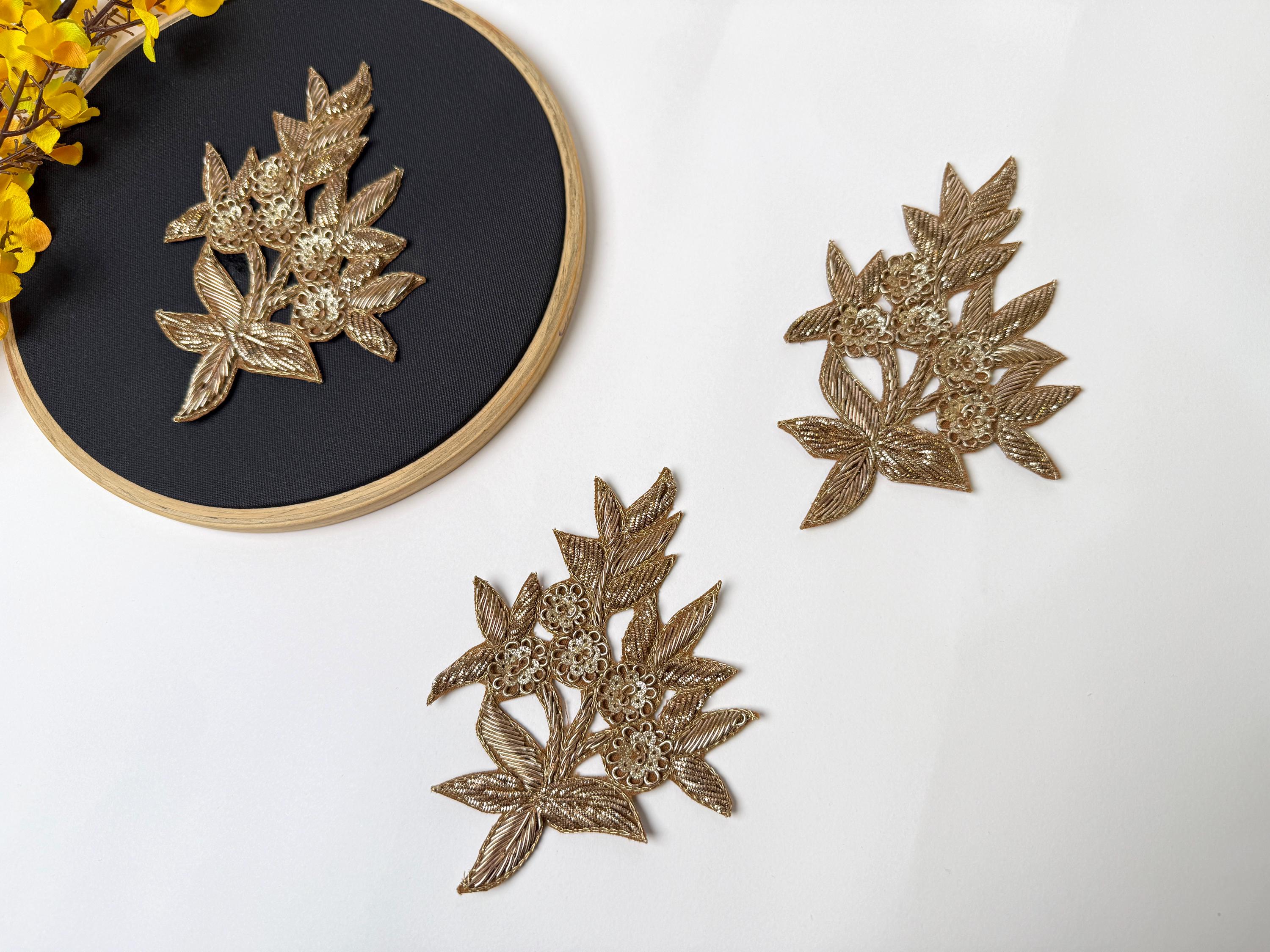 Gold Zardozi Embroidered Applique Patches: Indian Wedding Dress Embell –  Kora Casa Designs