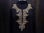 Zardozi Neckline Patch: Bronze Gold Bullion Embroidery, Floral Neckline with Sleeves