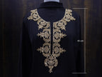 Zardozi Neckline Patch: Bronze Gold Bullion Embroidery, Floral Neckline with Sleeves