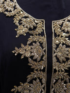 Zardozi Neckline Patch: Bronze Gold Bullion Embroidery, Floral Neckline with Sleeves