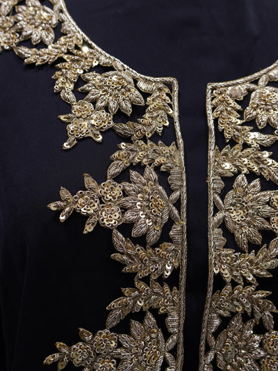 Zardozi Neckline Patch: Bronze Gold Bullion Embroidery, Floral Neckline with Sleeves