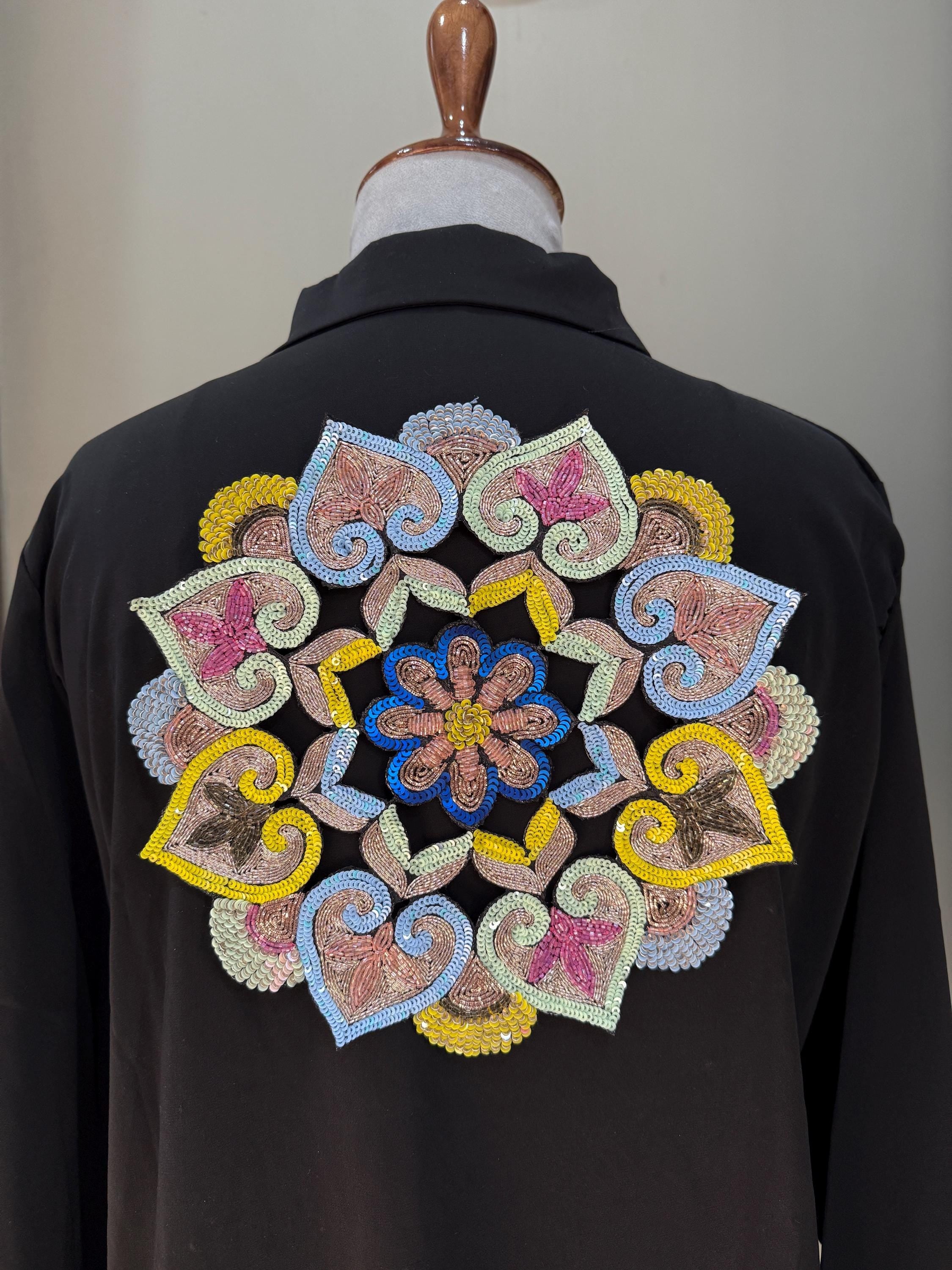 Handmade Zardozi Sequin Patch – Indian Mandala Applique (24cm)