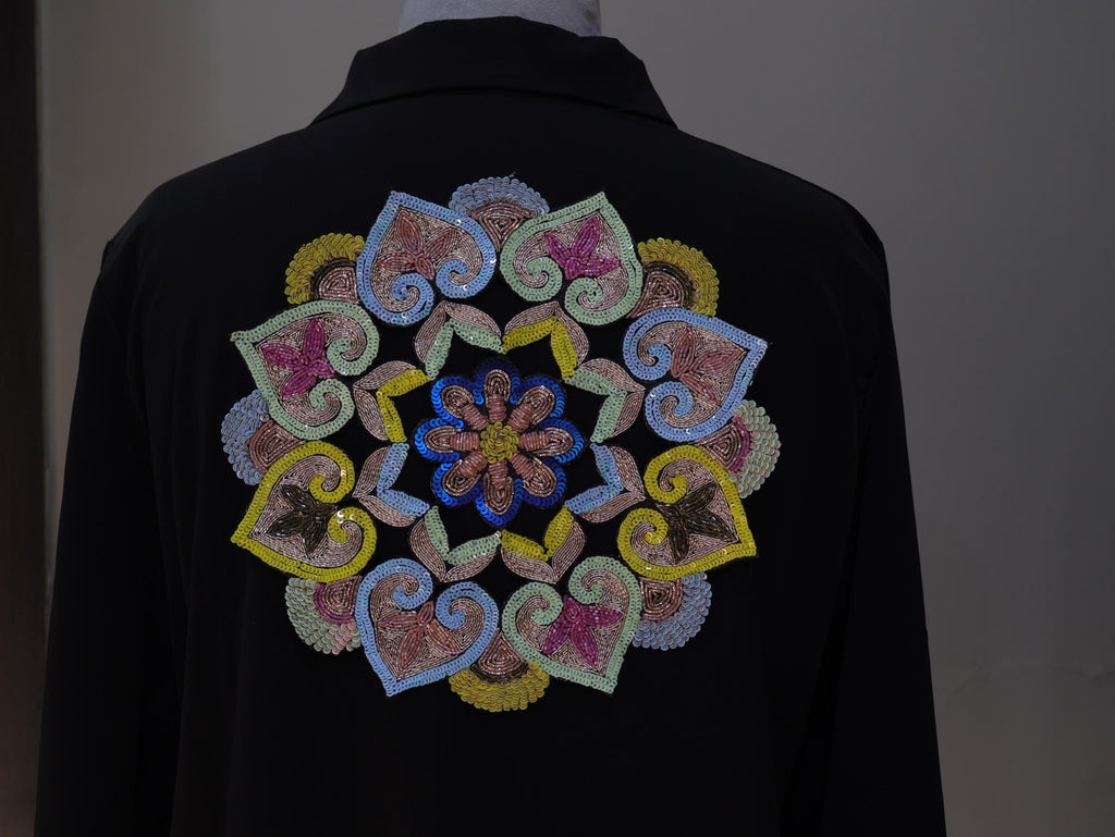 Handmade Zardozi Sequin Patch – Indian Mandala Applique (24cm)