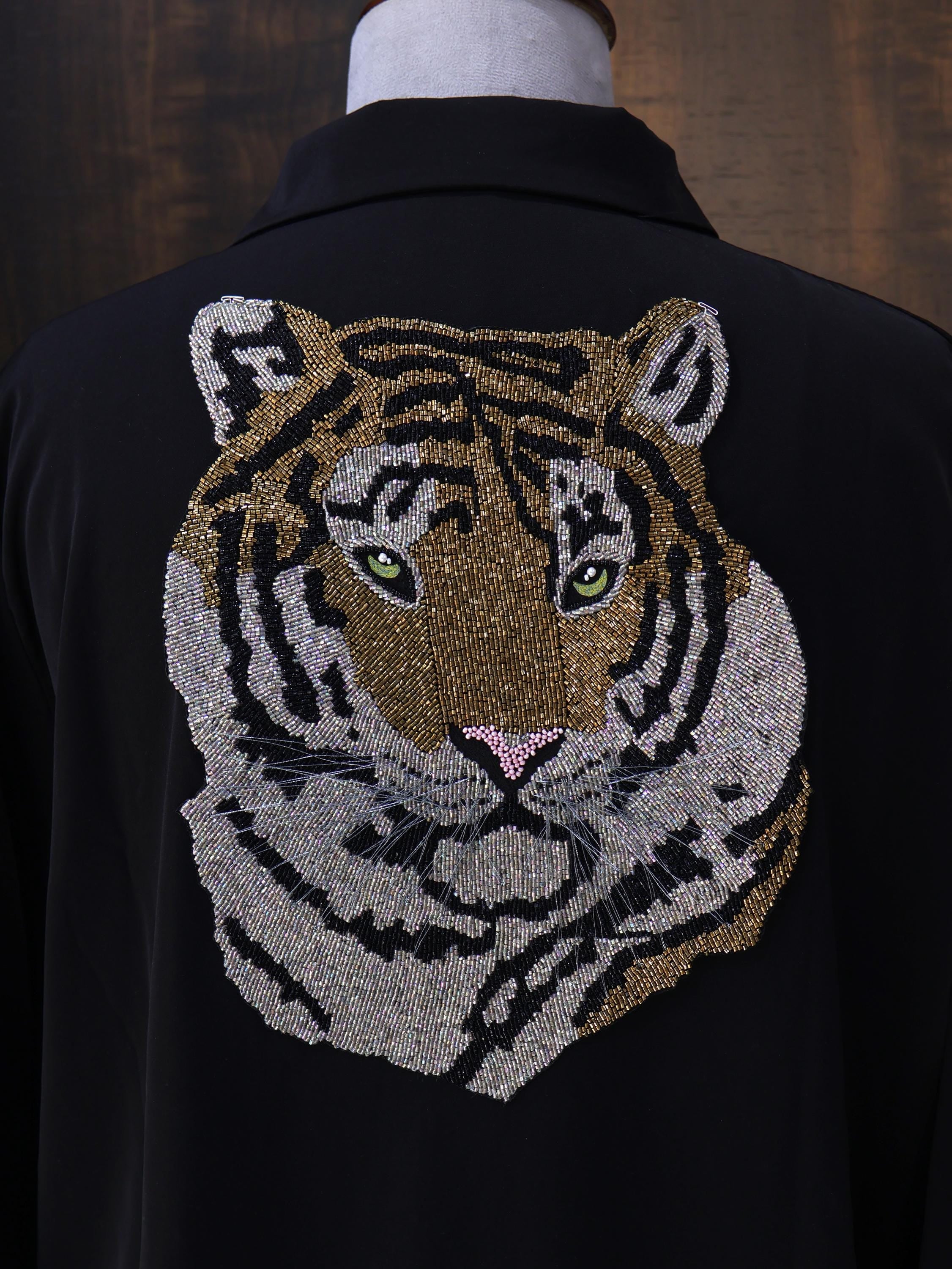 Handmade Indian Tiger Applique: Glass Beadwork Sew-On Patch