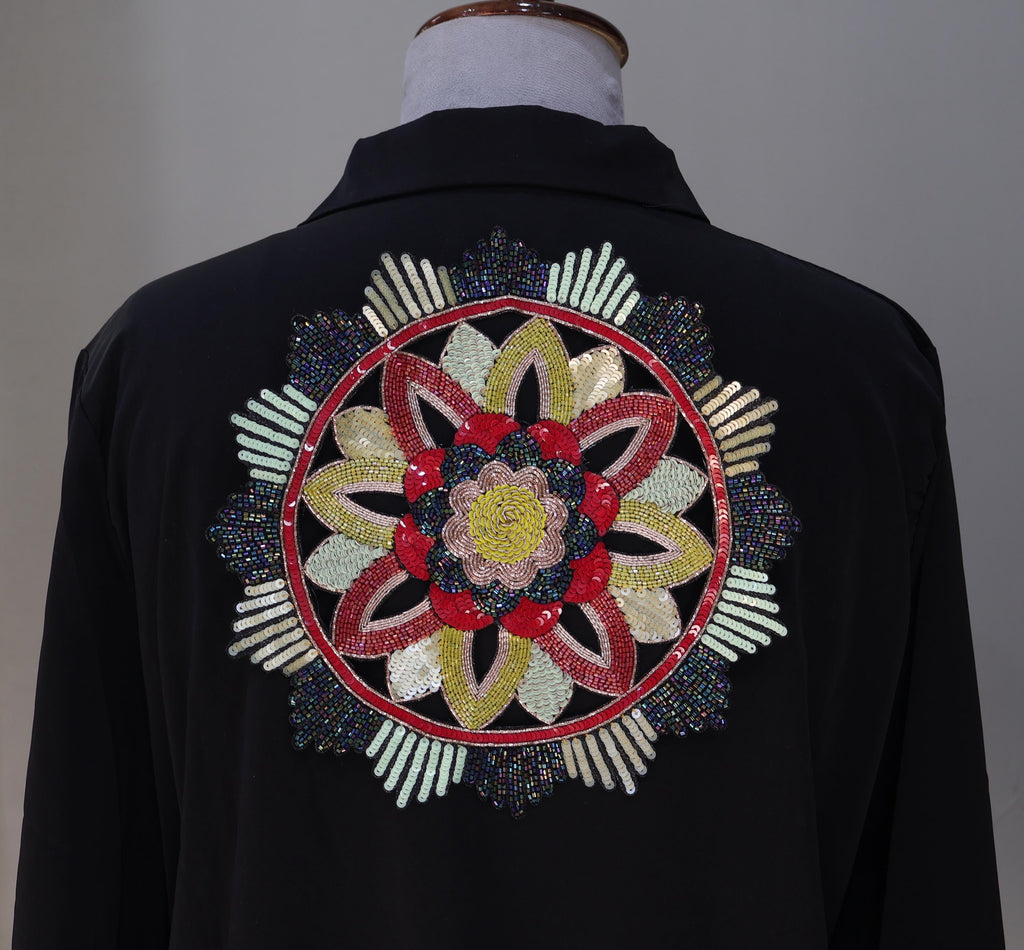 Handmade Zardozi Sequin Patch – Indian Mandala Applique (24cm)