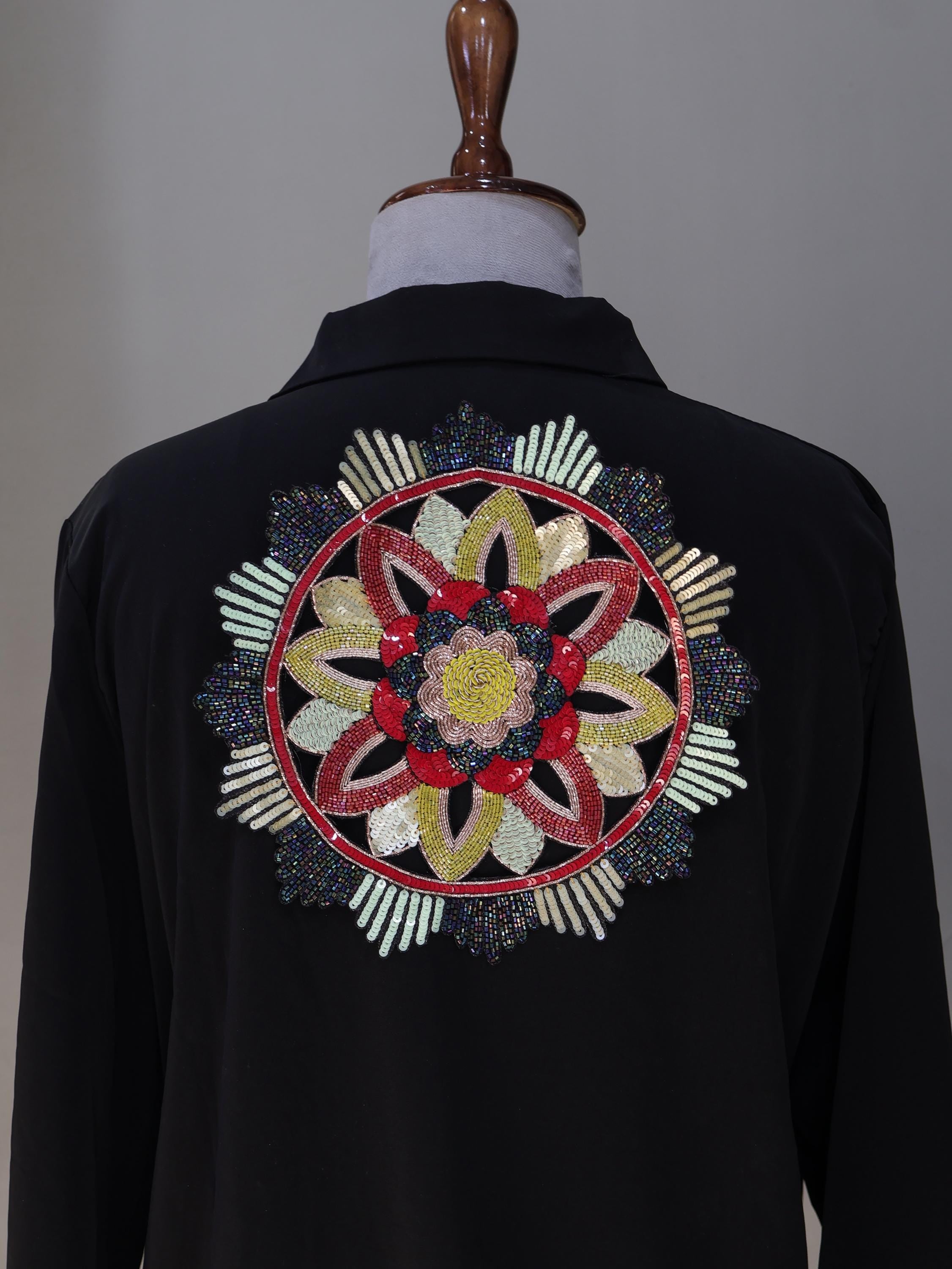 Handmade Zardozi Sequin Patch – Indian Mandala Applique (24cm)