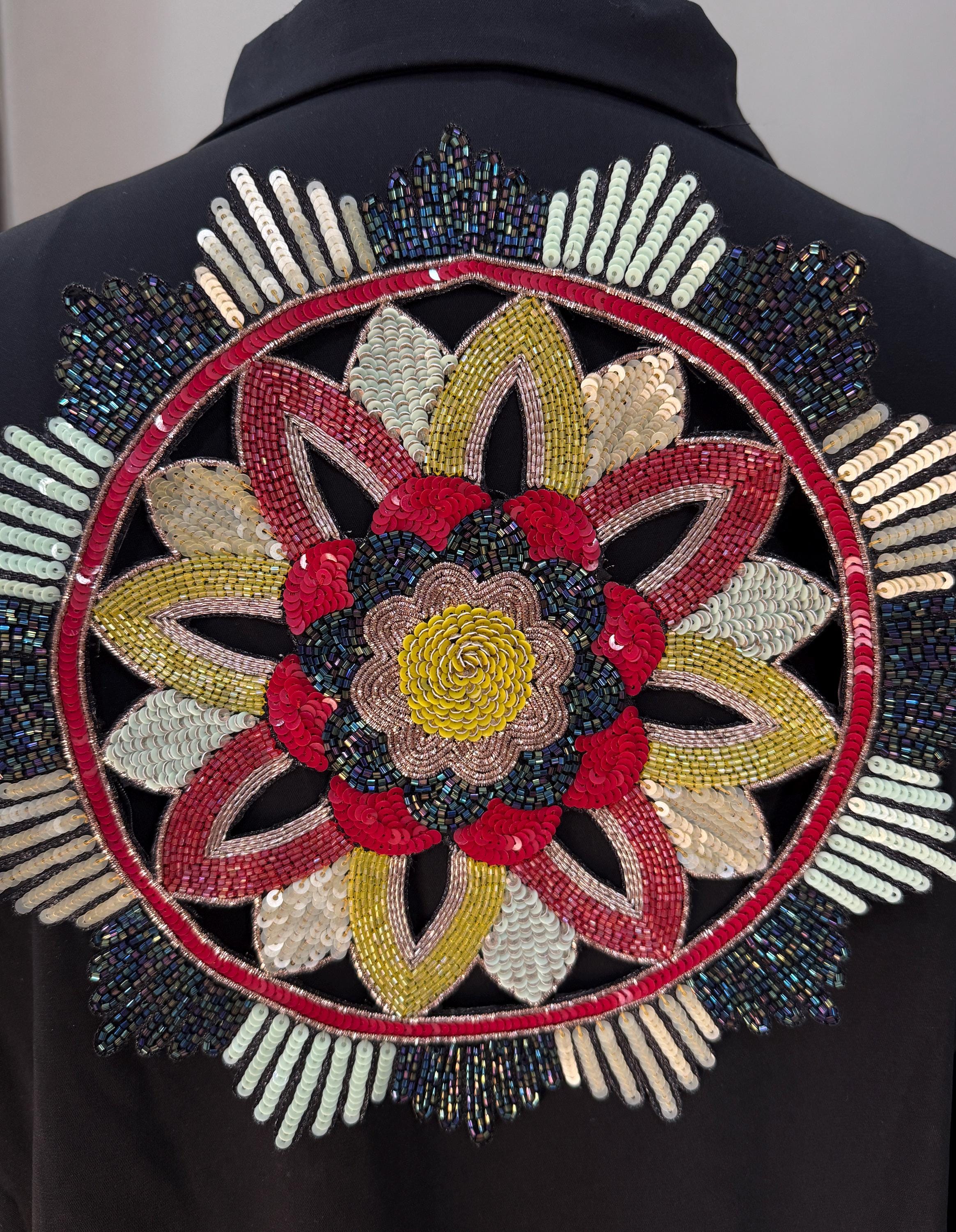 Handmade Zardozi Sequin Patch – Indian Mandala Applique (24cm)