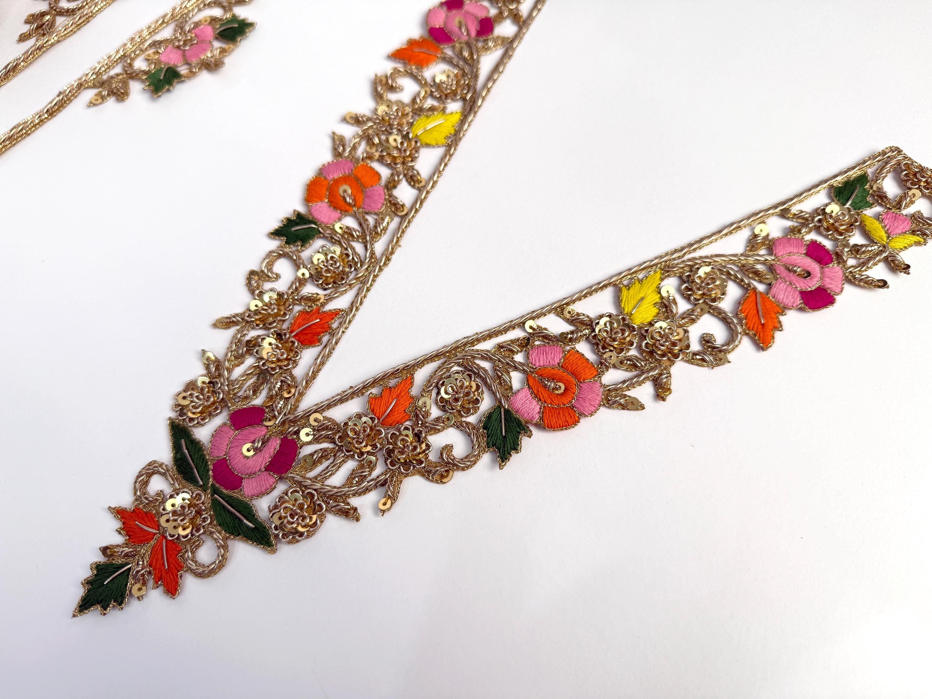 Embroidered Neckline Patch with Sleeves: Antique Gold Indian Applique