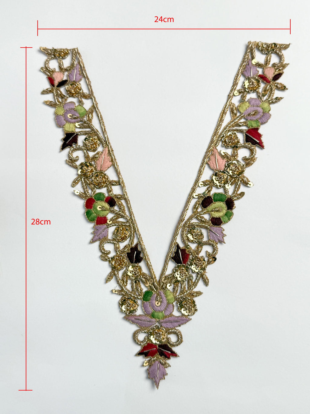 Sequin Embroidered Neckline Patch: V-Shaped Indian Applique with Sleeves