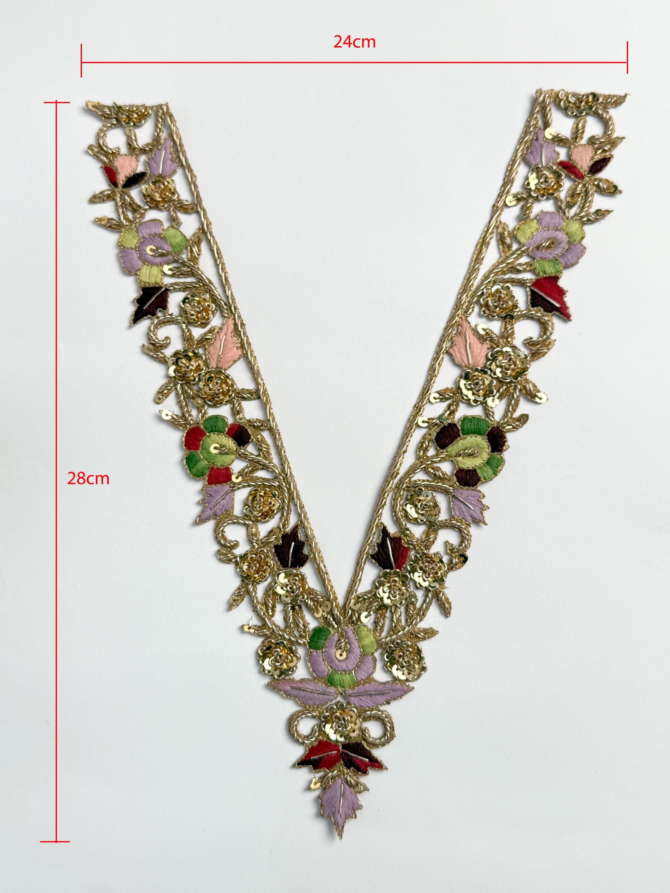 Sequin Embroidered Neckline Patch: V-Shaped Indian Applique with Sleeves