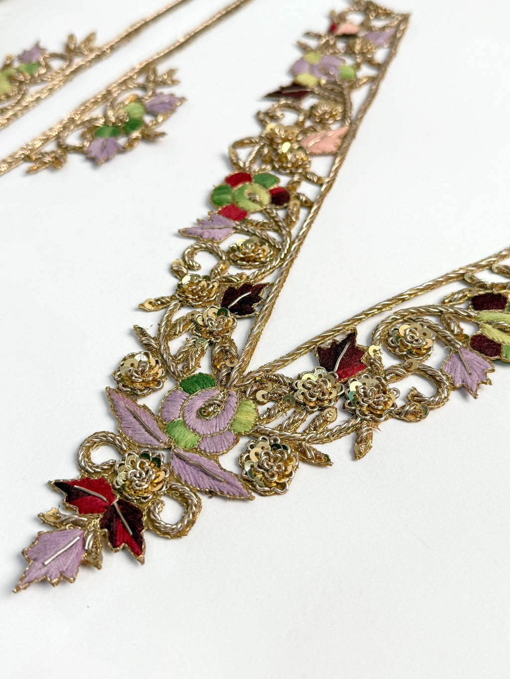 Sequin Embroidered Neckline Patch with Sleeves: Handcrafted Indian Goldwork